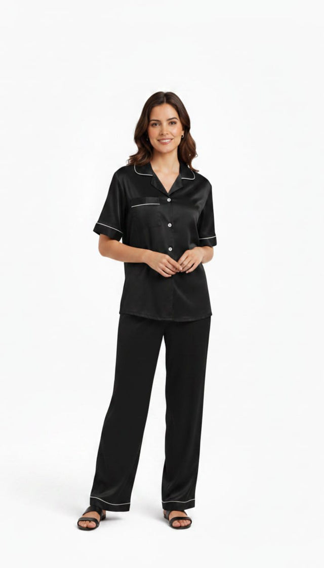 Front Open Silk Pajama Suit – Premium Half Sleeve Shirt Style