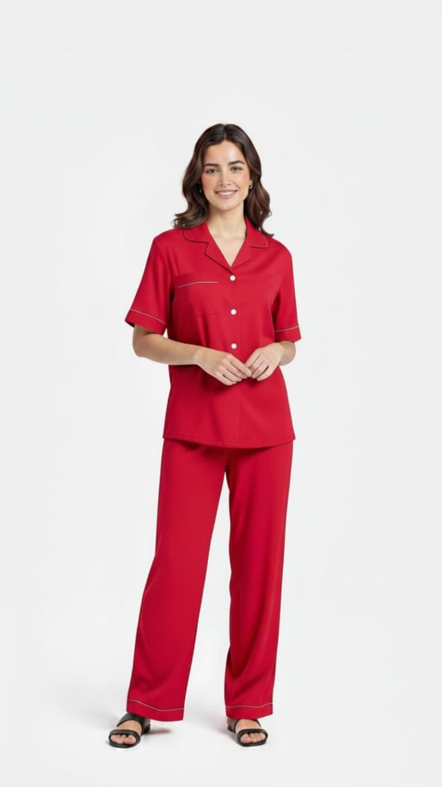 Front Open Silk Pajama Suit – Premium Half Sleeve Shirt Style