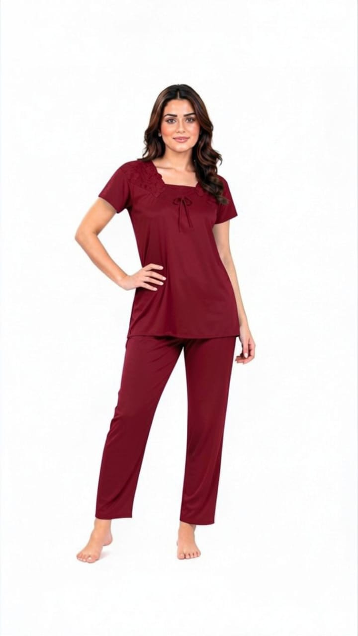 U-Neck T-Shirt Pajama Set – Comfy Silk | High-Quality Premium Nightwear