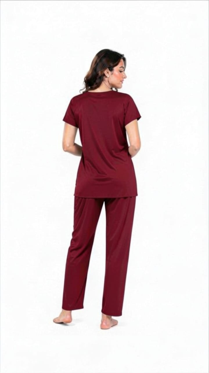 U-Neck T-Shirt Pajama Set – Comfy Silk | High-Quality Premium Nightwear