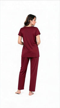 U-Neck T-Shirt Pajama Set – Comfy Silk | High-Quality Premium Nightwear