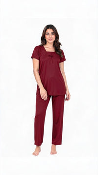 U-Neck T-Shirt Pajama Set – Comfy Silk | High-Quality Premium Nightwear