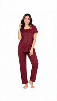 U-Neck T-Shirt Pajama Set – Comfy Silk | High-Quality Premium Nightwear