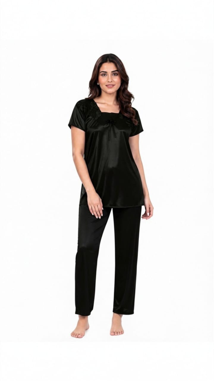U-Neck T-Shirt Pajama Set – Comfy Silk | High-Quality Premium Nightwear