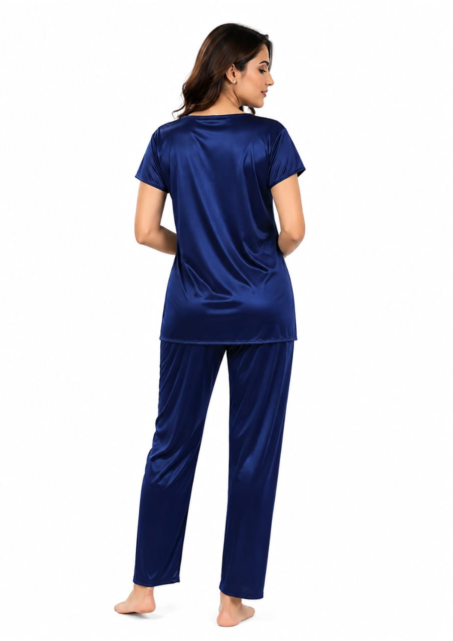 U-Neck T-Shirt Pajama Set – Comfy Silk | High-Quality Premium Nightwear