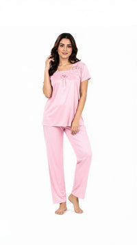 U-Neck T-Shirt Pajama Set – Comfy Silk | High-Quality Premium Nightwear