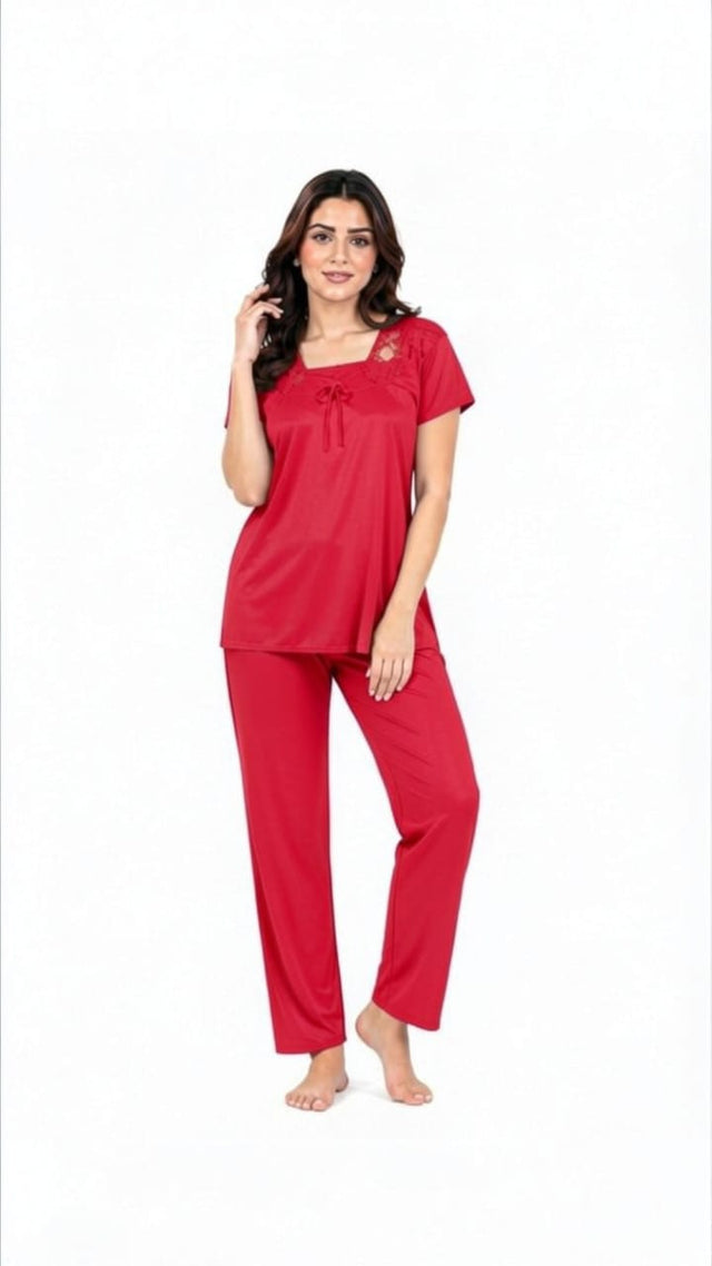 U-Neck T-Shirt Pajama Set – Comfy Silk | High-Quality Premium Nightwear