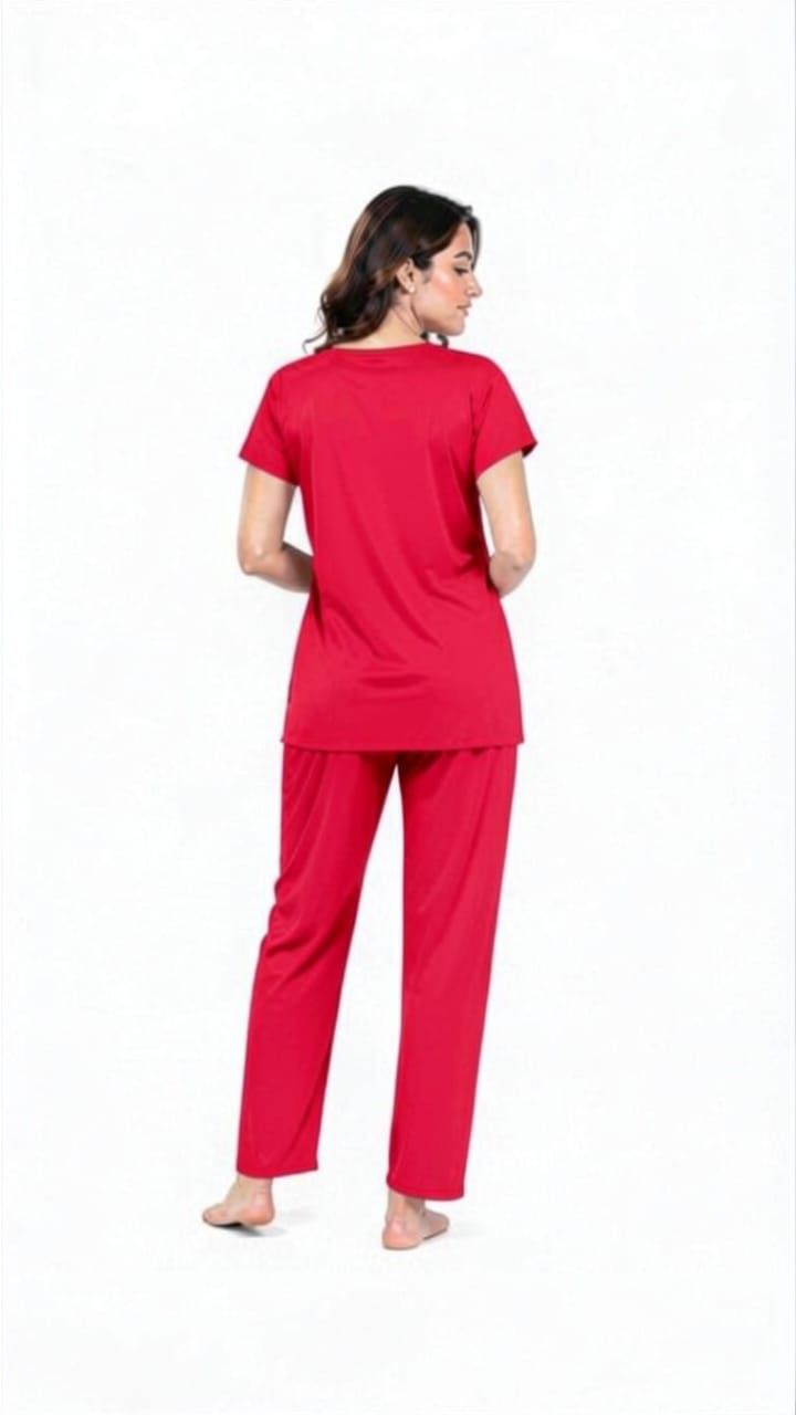 U-Neck T-Shirt Pajama Set – Comfy Silk | High-Quality Premium Nightwear
