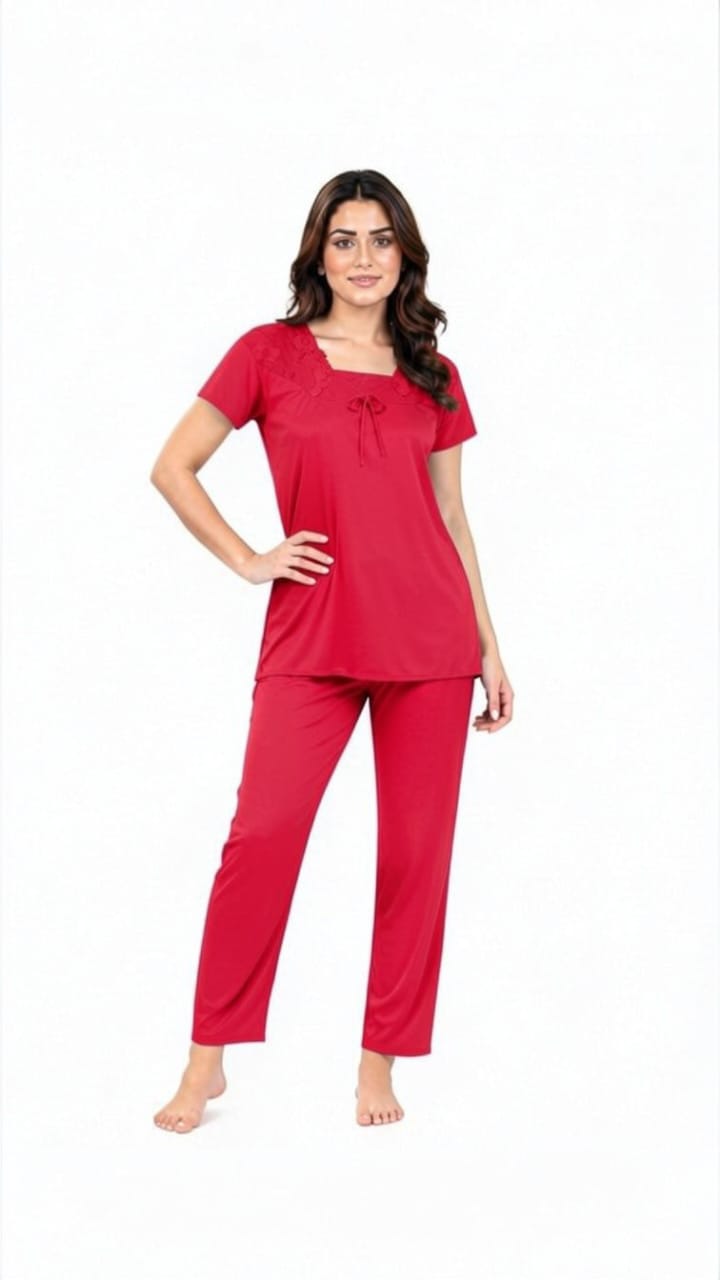 U-Neck T-Shirt Pajama Set – Comfy Silk | High-Quality Premium Nightwear