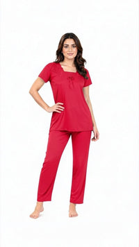 U-Neck T-Shirt Pajama Set – Comfy Silk | High-Quality Premium Nightwear