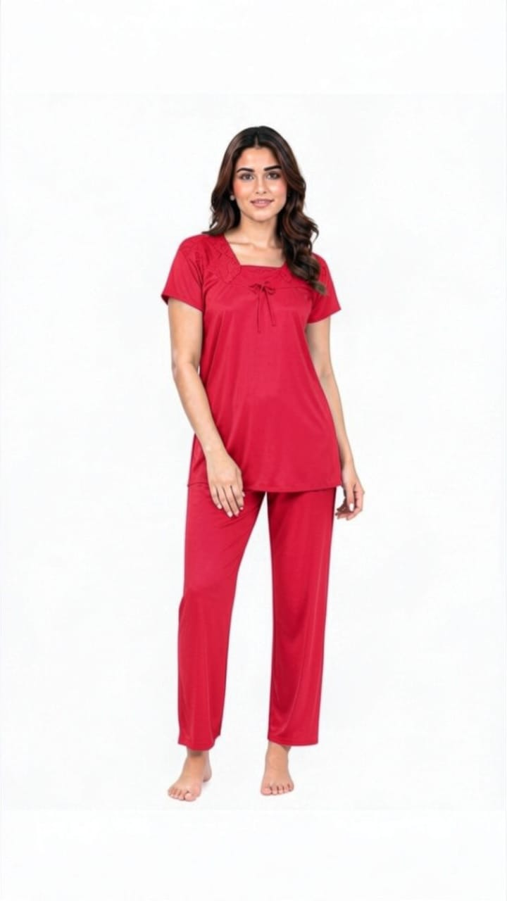 U-Neck T-Shirt Pajama Set – Comfy Silk | High-Quality Premium Nightwear