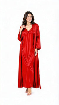 Bridal 2-Piece Long Nightwear Set – Premium Silk with China Net Lace