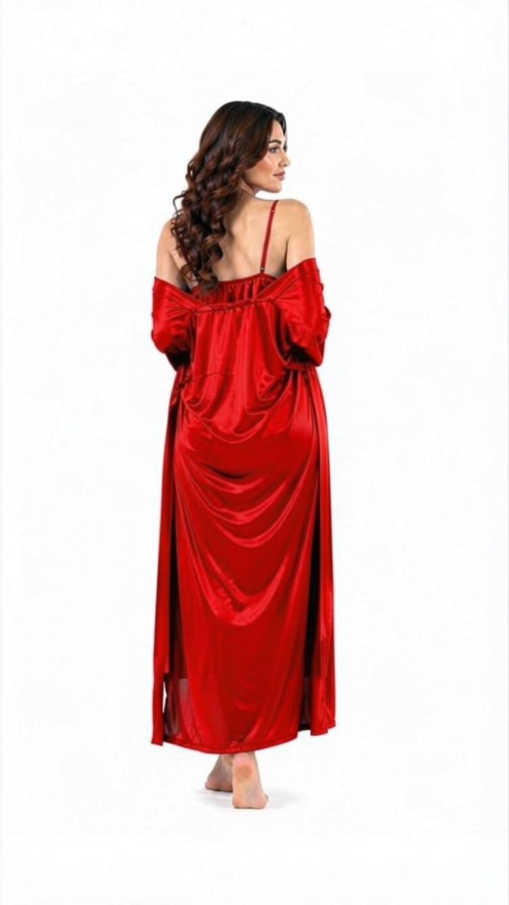 Bridal 2-Piece Long Nightwear Set – Premium Silk with China Net Lace