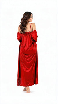 Bridal 2-Piece Long Nightwear Set – Premium Silk with China Net Lace