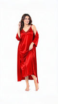 Bridal 2-Piece Long Nightwear Set – Premium Silk with China Net Lace