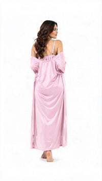Bridal 2-Piece Long Nightwear Set – Premium Silk with China Net Lace
