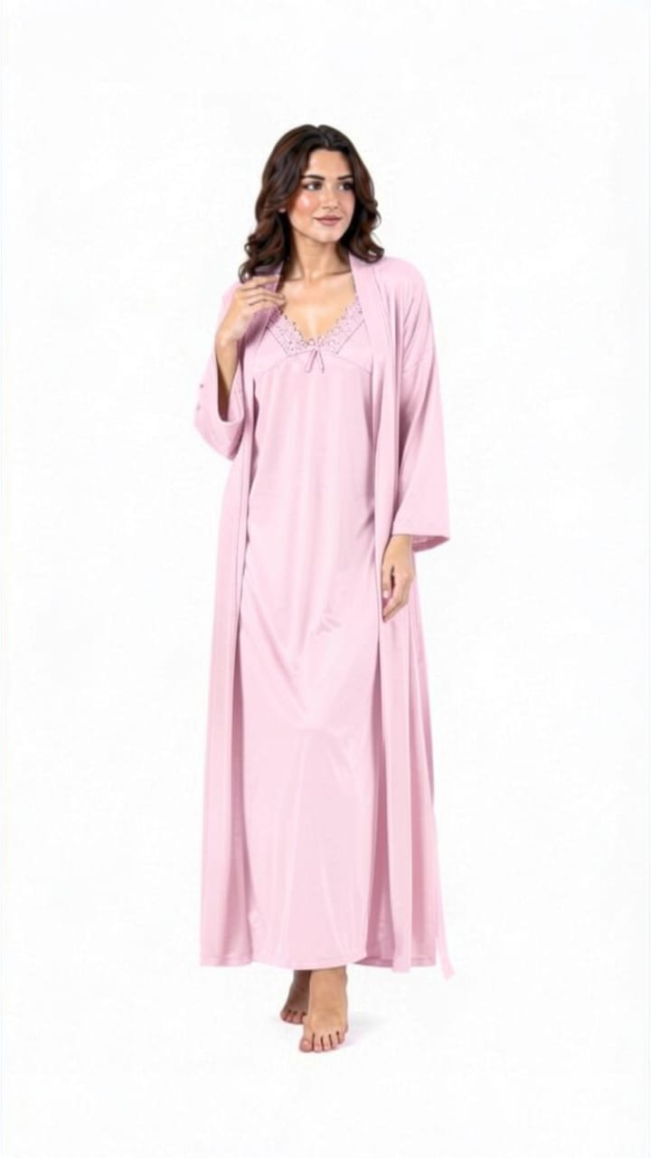 Bridal 2-Piece Long Nightwear Set – Premium Silk with China Net Lace