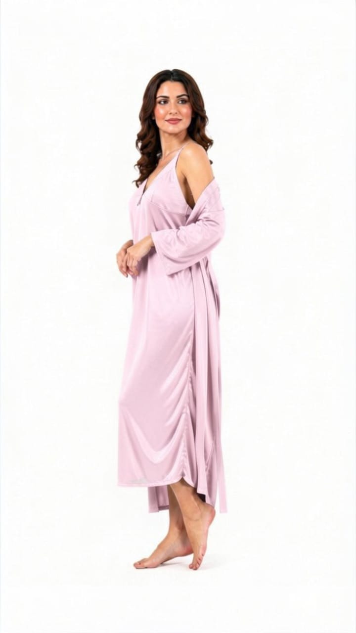 Bridal 2-Piece Long Nightwear Set – Premium Silk with China Net Lace