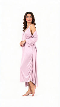 Bridal 2-Piece Long Nightwear Set – Premium Silk with China Net Lace