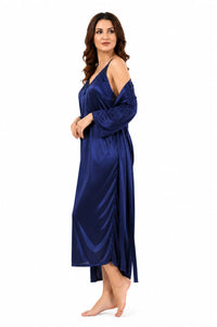 Bridal 2-Piece Long Nightwear Set – Premium Silk with China Net Lace
