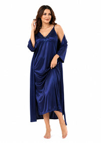 Bridal 2-Piece Long Nightwear Set – Premium Silk with China Net Lace