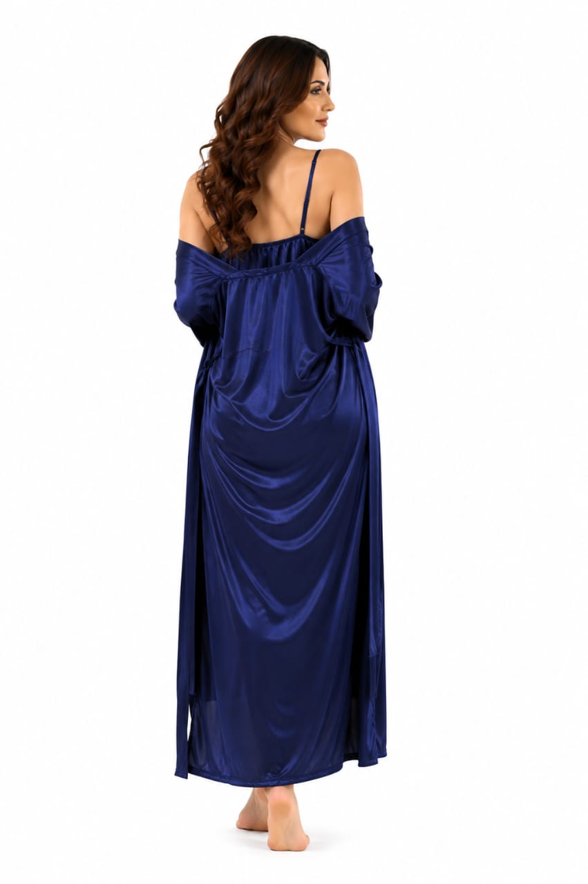 Bridal 2-Piece Long Nightwear Set – Premium Silk with China Net Lace