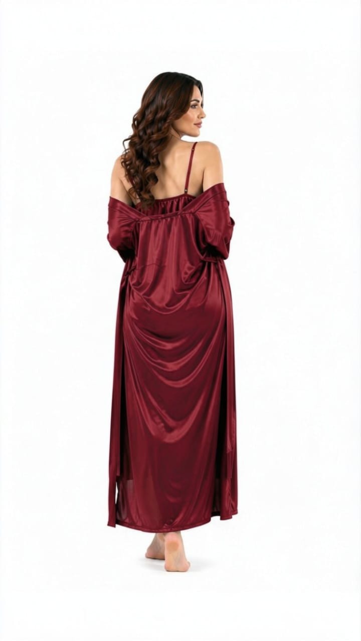 Bridal 2-Piece Long Nightwear Set – Premium Silk with China Net Lace