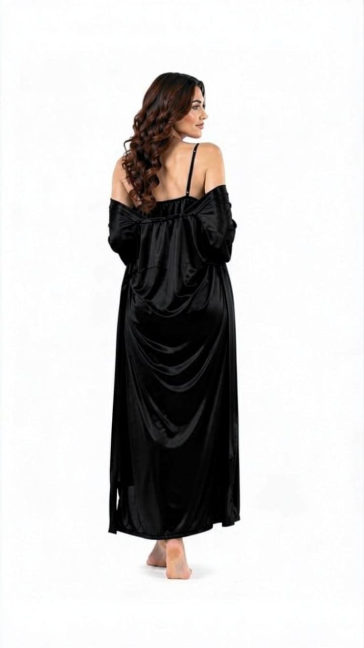 Bridal 2-Piece Long Nightwear Set – Premium Silk with China Net Lace