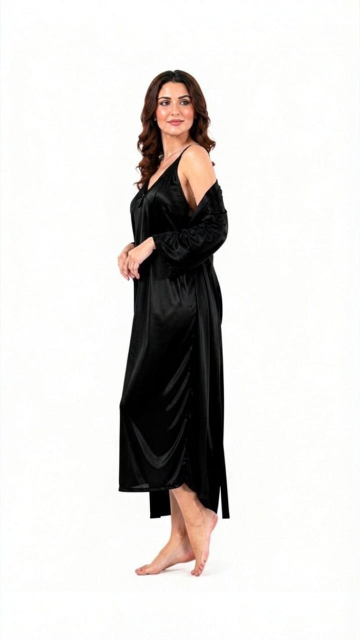 Bridal 2-Piece Long Nightwear Set – Premium Silk with China Net Lace