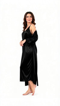 Bridal 2-Piece Long Nightwear Set – Premium Silk with China Net Lace