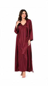 Bridal 2-Piece Long Nightwear Set – Premium Silk with China Net Lace