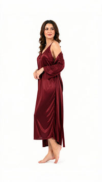 Bridal 2-Piece Long Nightwear Set – Premium Silk with China Net Lace